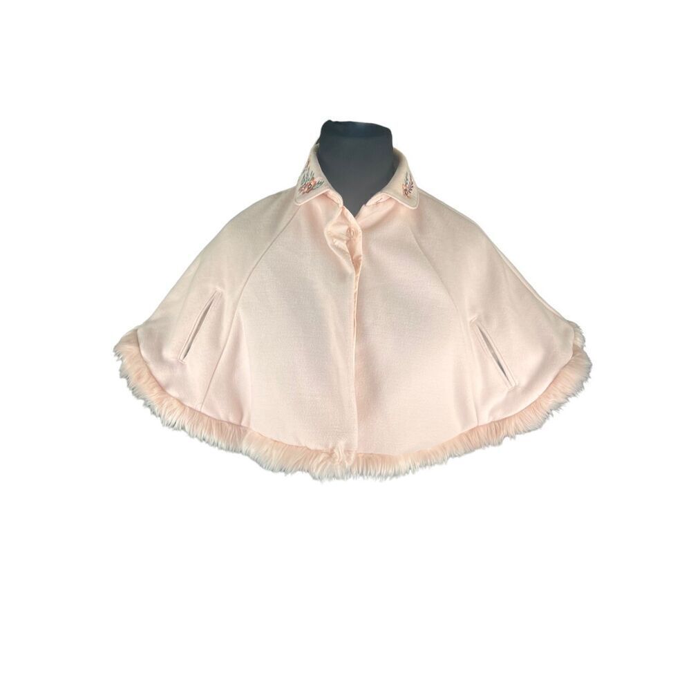 Catherin Malandrino girls size 5T Soft Pink Floral Embroidered Feather Cape